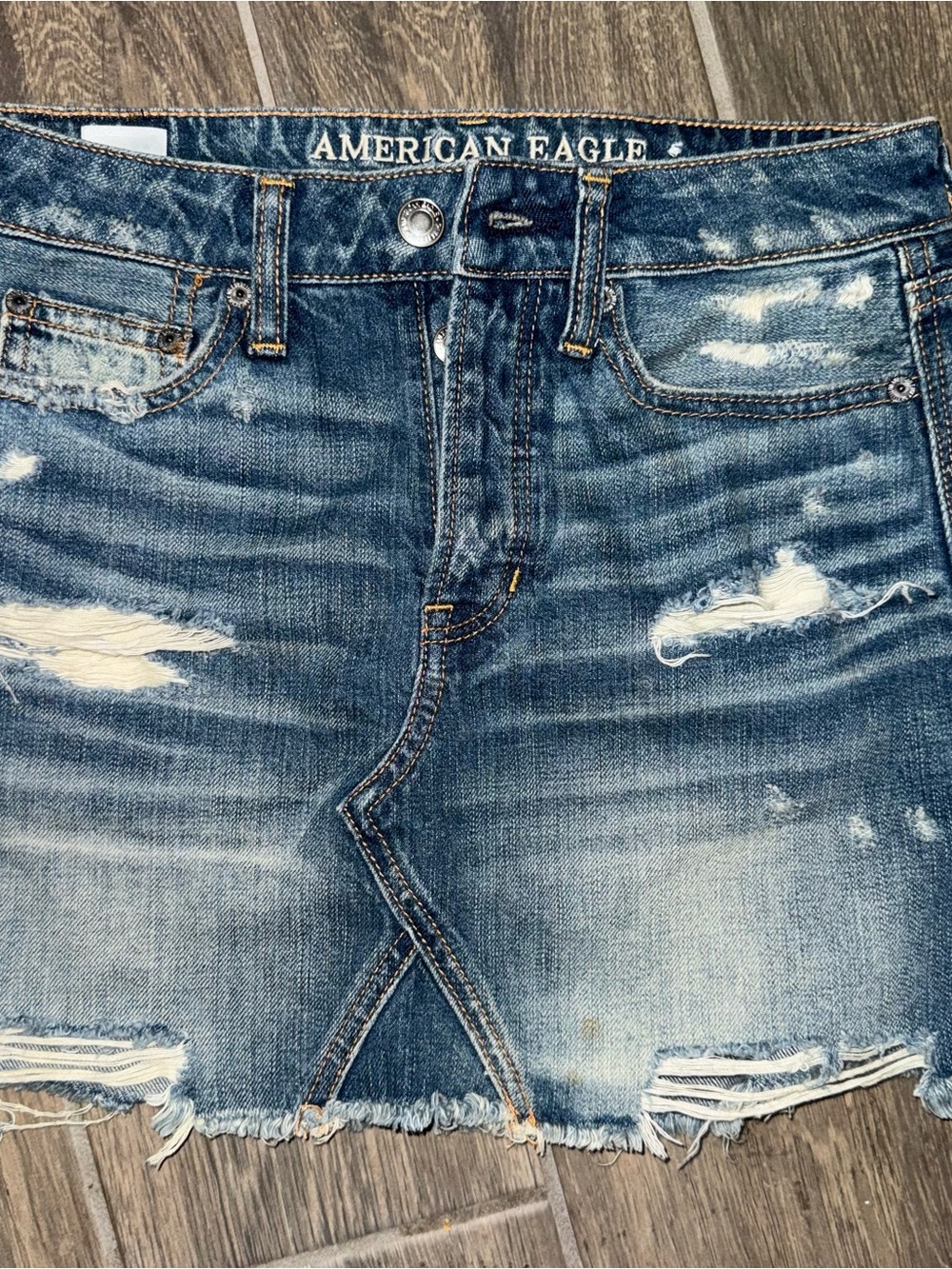 American Eagle Outfitters Washed Blue Distressed Jean Shorts